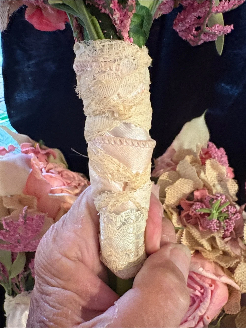 Pink and Cream Artificial Floral Bouquet Set - Wedding Flowers & Bouts